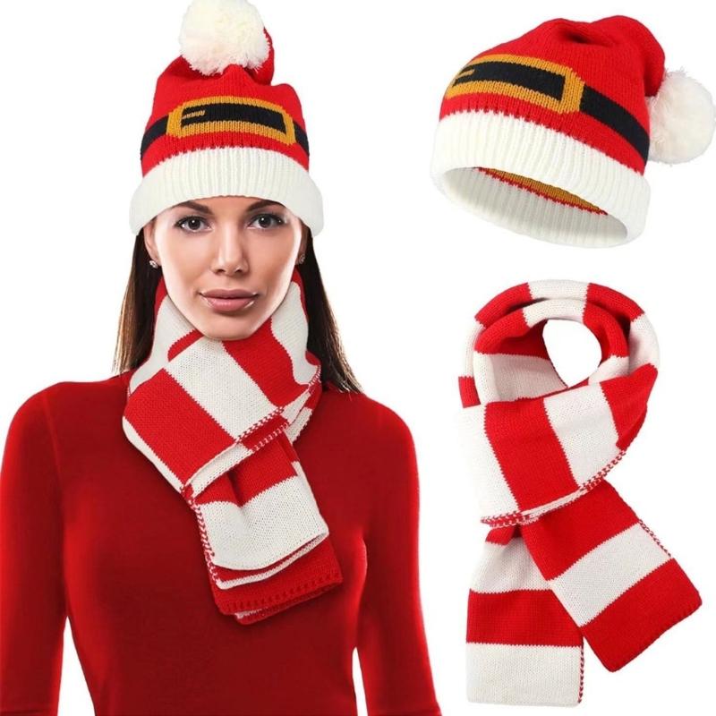 Handgehäkelte Weihnachtsmannmütze Schal Handschuhe für Kinder Erwachsene Familienfeier Weihnachtsmannmütze Festival Requisiten Strickwaren
