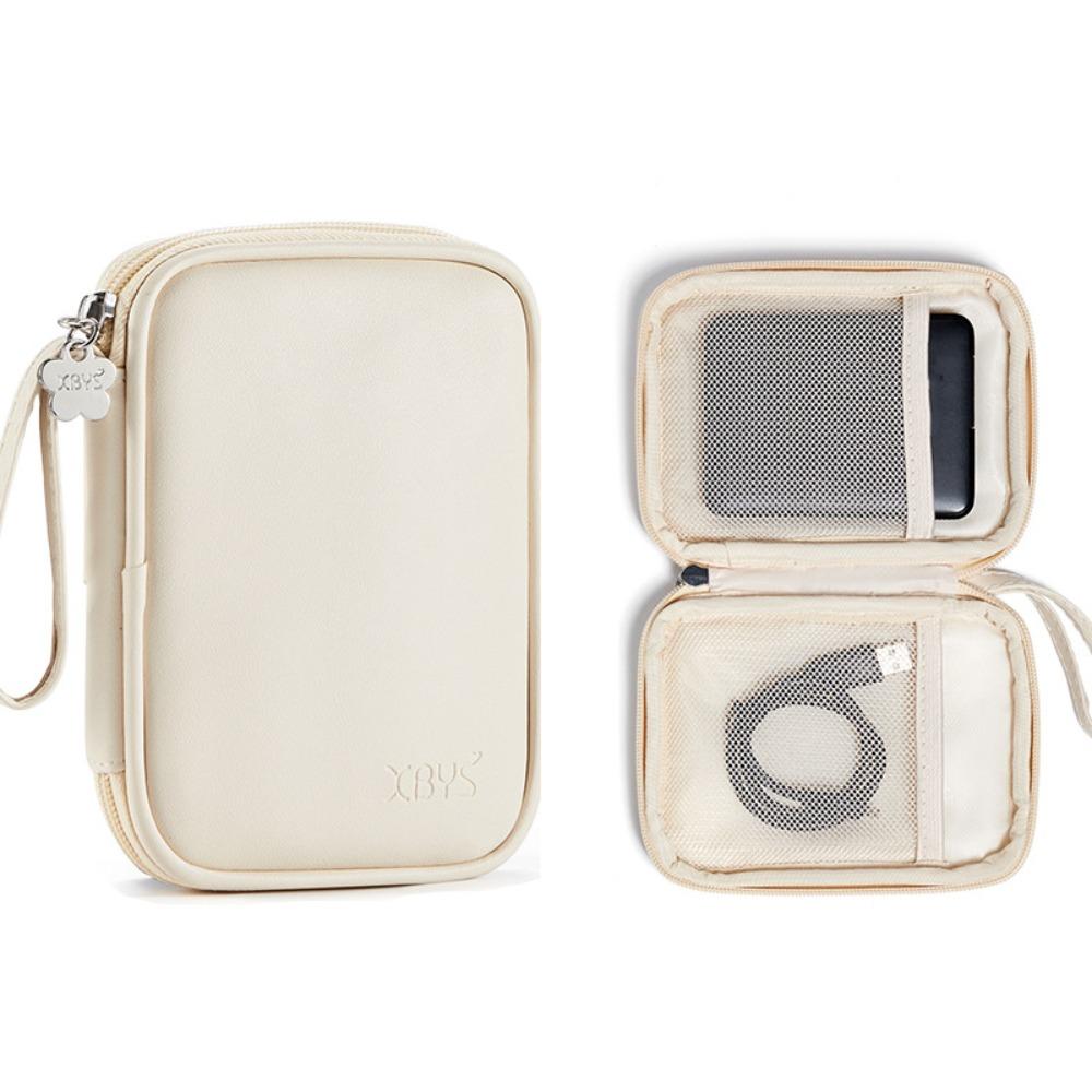 

Double Layer Cable Organizer Pouch Multi-Function Hard Drive Bag Electronic Digital Accessory single layer beige