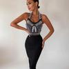 2022 Halter V-Neck Beaded Bandage Midi Dress - Slimming Evening Style