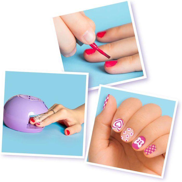 Smoby - Glam Nail Salon - Studio de Manucure Enfant - Sèche-Ongles - 3 Vernis - Lime - Stickers et Accessoires - Dès 6 ans