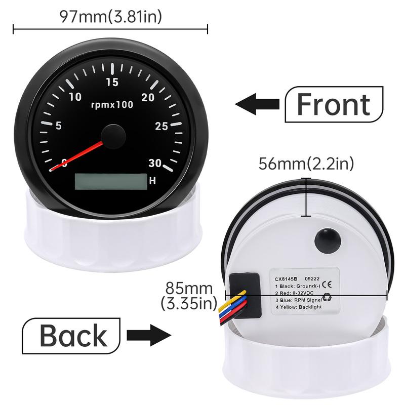 85mm Diesel Engine Tachometer With LCD Hourmeter 7 Color Backlight Tacho Gauge 3000 4000 6000 RPM For Marine Boat Car 12V/24V