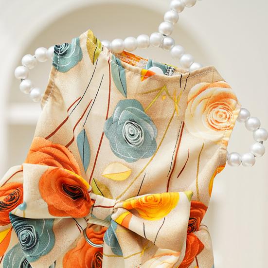 Psí šaty s mašlí, potisk růží, letní princeznovské šaty pro malé holčičky, psy, kočky