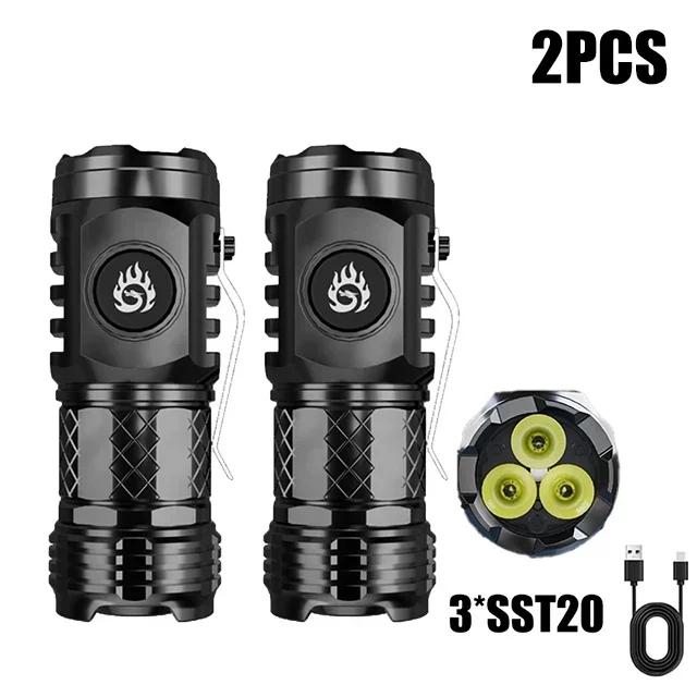 High Strong Power LED Flashlight Built-in Battery Type-C Rechargeable with Pen Clip Torch Outdoor Camping Emergency Lantern