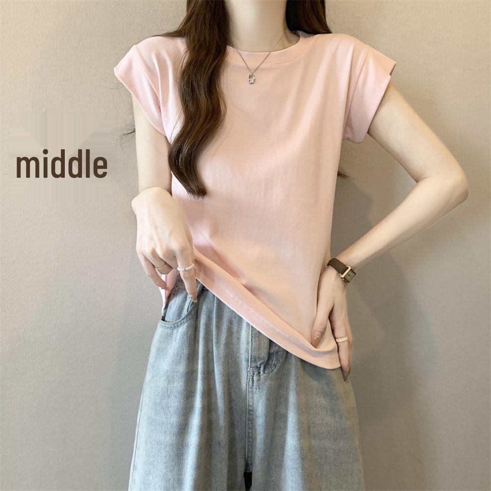 

Женская футболка с французскими рукавами-крылышками, приталенная - Стильный корейский летний топ Small розовый