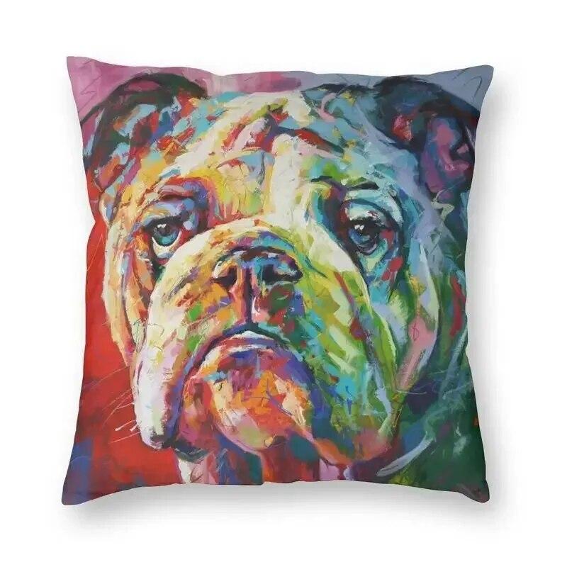 British Bulldog Print Pillowcase Home Room Office Seat Living Room Sofa Cushion Cover 45x45cm Peach Skin Pillowcase