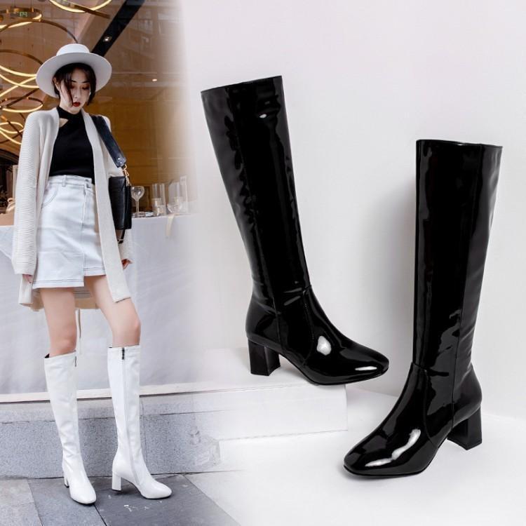 Long boots women's 2026 autumn and winter new boots women's middle heel women's boots patent leather high boots women's boots