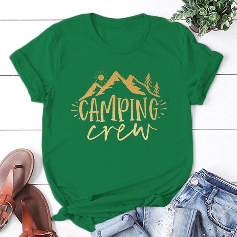 Funny Camping Crew Print T-Shirt Summer Camper T Shirt Women Men Short Sleeve Loose Shirts
