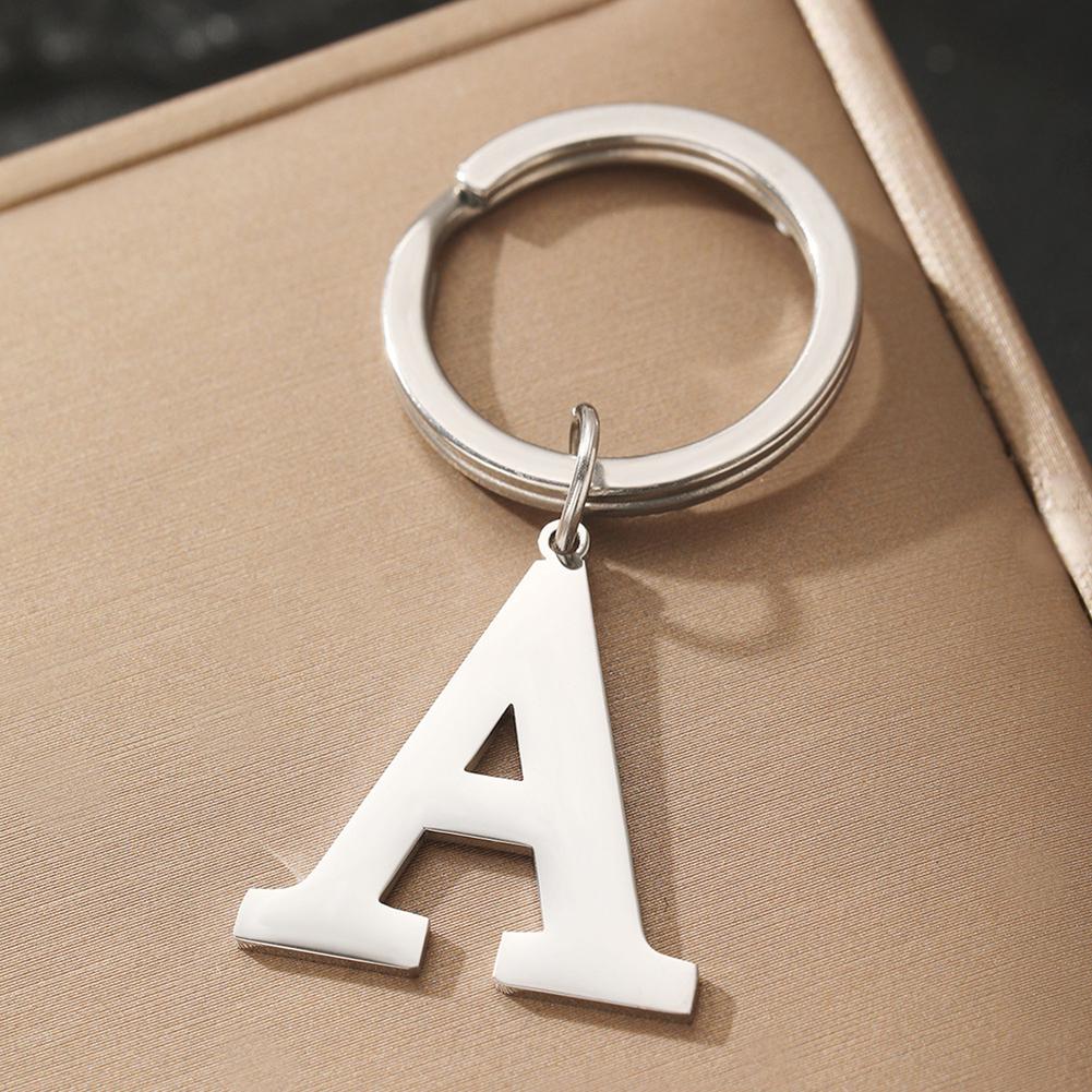 

A-Z 26 English Letter Keychain Silver Color DIY Alphabet Key Ring Simple Metal Keychain for Women Men Car Key Party Gift A