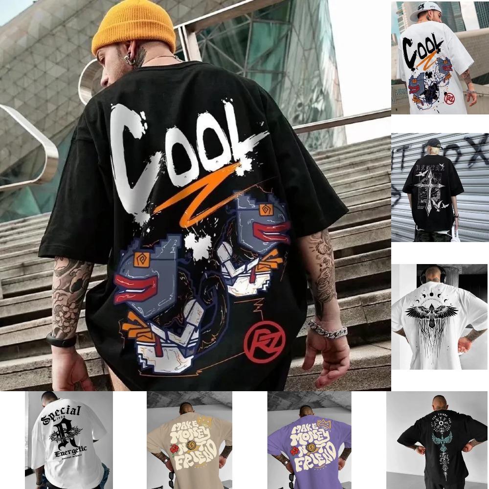 Fashionable Trend Summer Men's Cool Letter Personalized Print Breathable Round Neck T-shirt Outdoor Casual Top