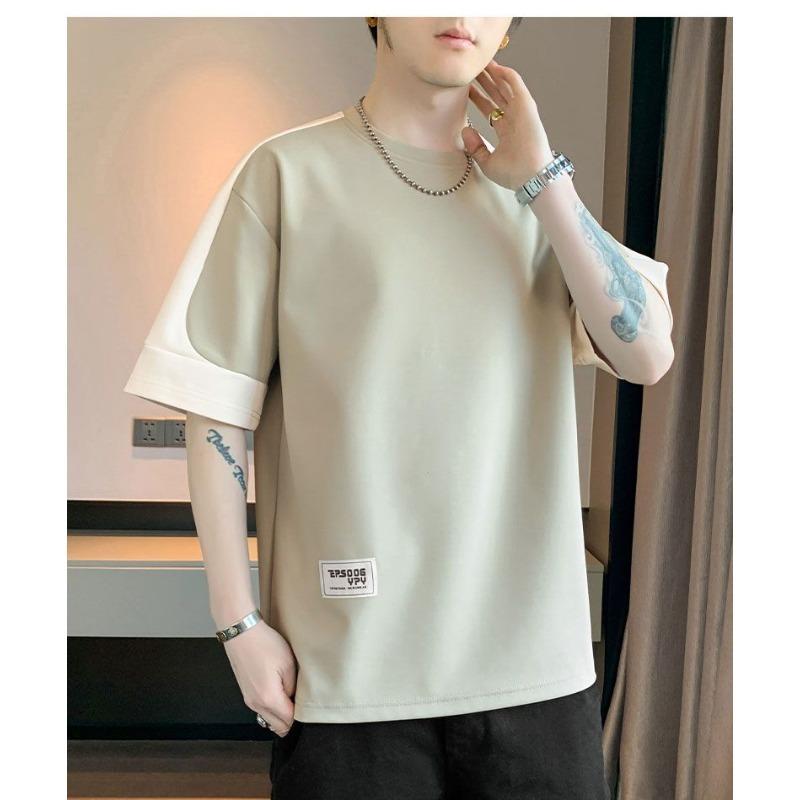 Men's Light Green Emed Letter T-Shirt Casual Loose Fit Short Sleeve Oversized Top