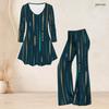 Women Plus Size Round Neck Three Quarter Sleeve Printed Flared Top Flared Pants Two Piece Set