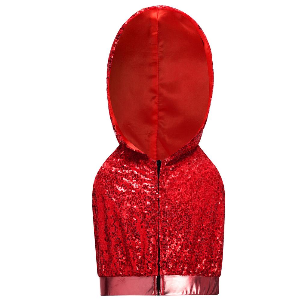 Sparkling Sequins Hip-Hop Jazz Top: Sleeveless Backless Hooded Crop Top with Front Zipper for Stage Dance Costume