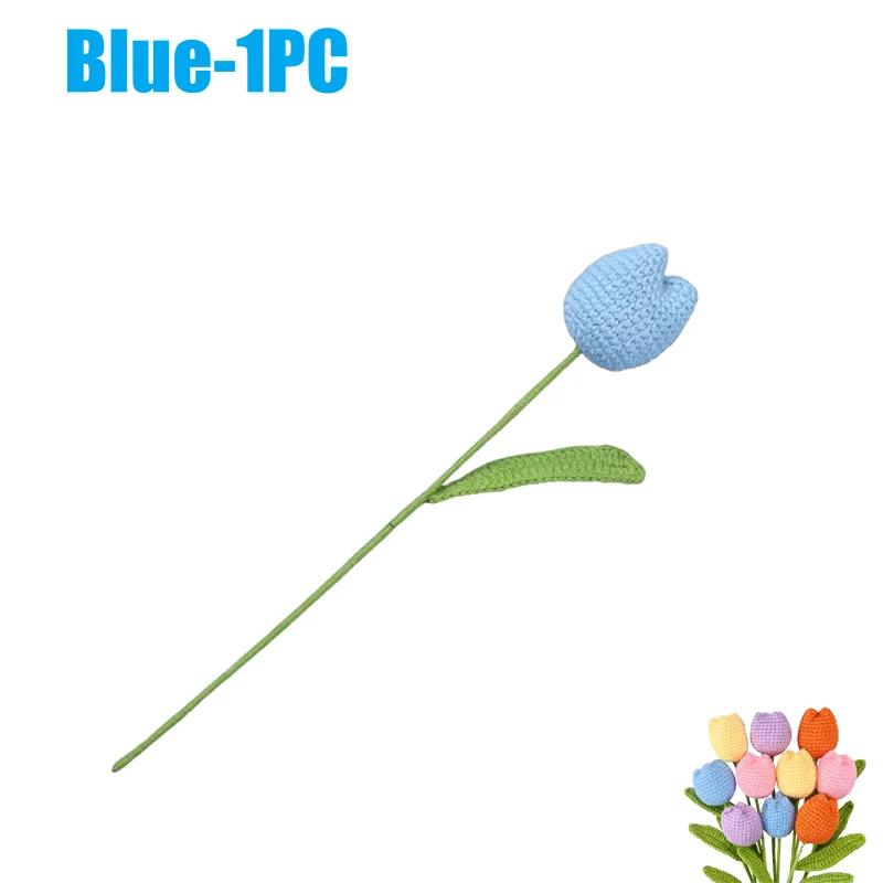 Knitting Crochet Chubby Tulip Artificial Flowers Bouquet Home Room Decor Wedding Table Decoration Accessories Mother's Day Gift