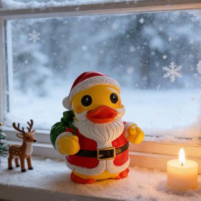 Christmas Santa Claus Duck Figurine Cartoon Santa Duck Resin Statue Sculpture Xmas Holiday Party Desktop Decoration