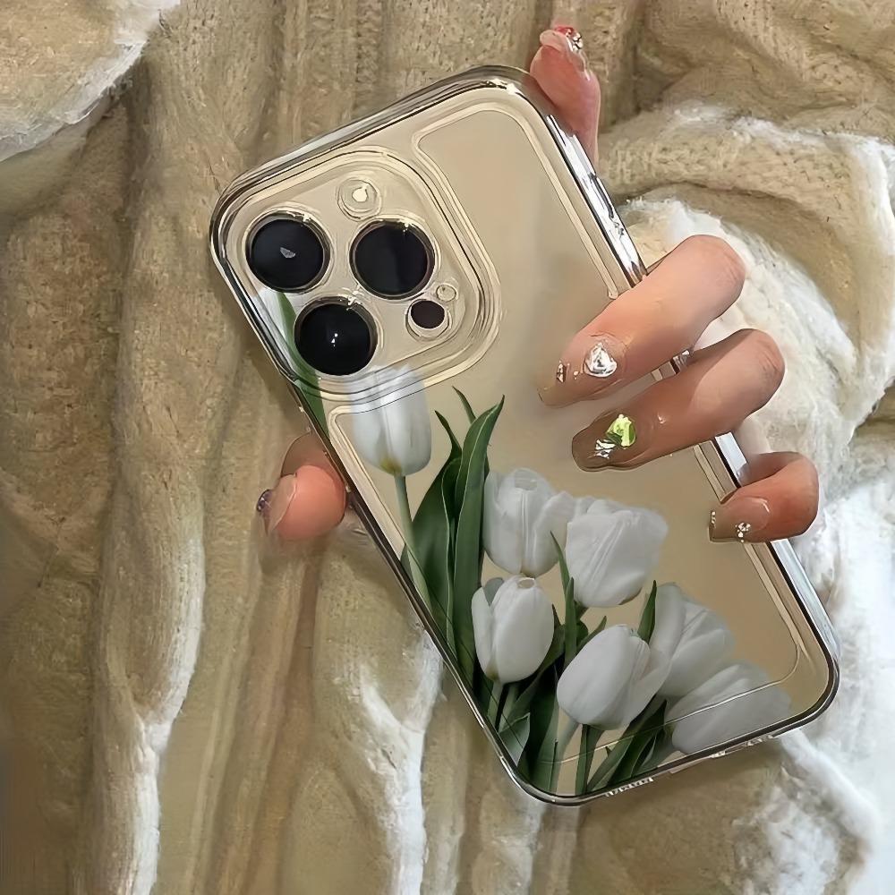 Tulip Minimalist Pattern Phone Case Suitable for iPhone 17 16 15 14 13 12 11 Pro/Max/Plus Anti Drop and Shockproof Back Cover