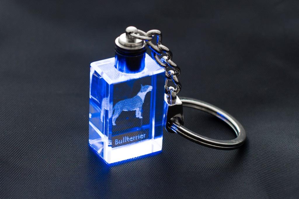 Bull Terrier, Bully - Crystal Key Ring with Dog Photo, Illuminated Key Ring, Unique Gift by Art-Dog Brand