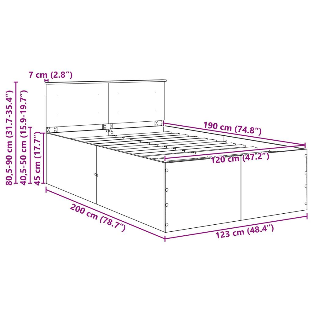 Bed Frame Brown Oak Look 120 X 190 Cm Wood Based Panel