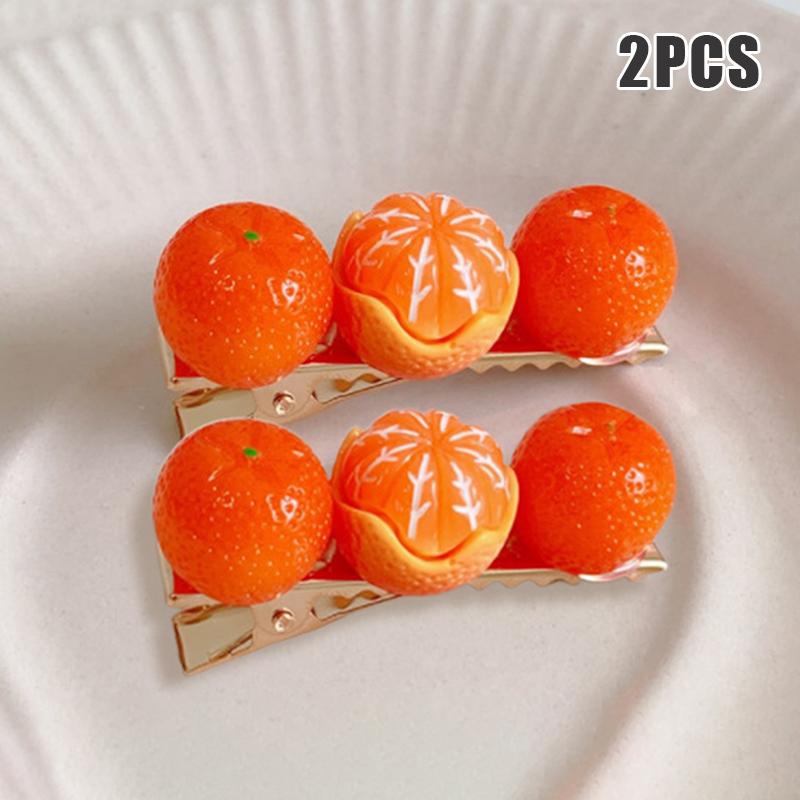 2Pcs Creative Fun Half-Peeled Orange Hairpin Cute Girl Side Clip Japanese Fruit Word Clip Duckbill Clip Net Red Hair Accessories