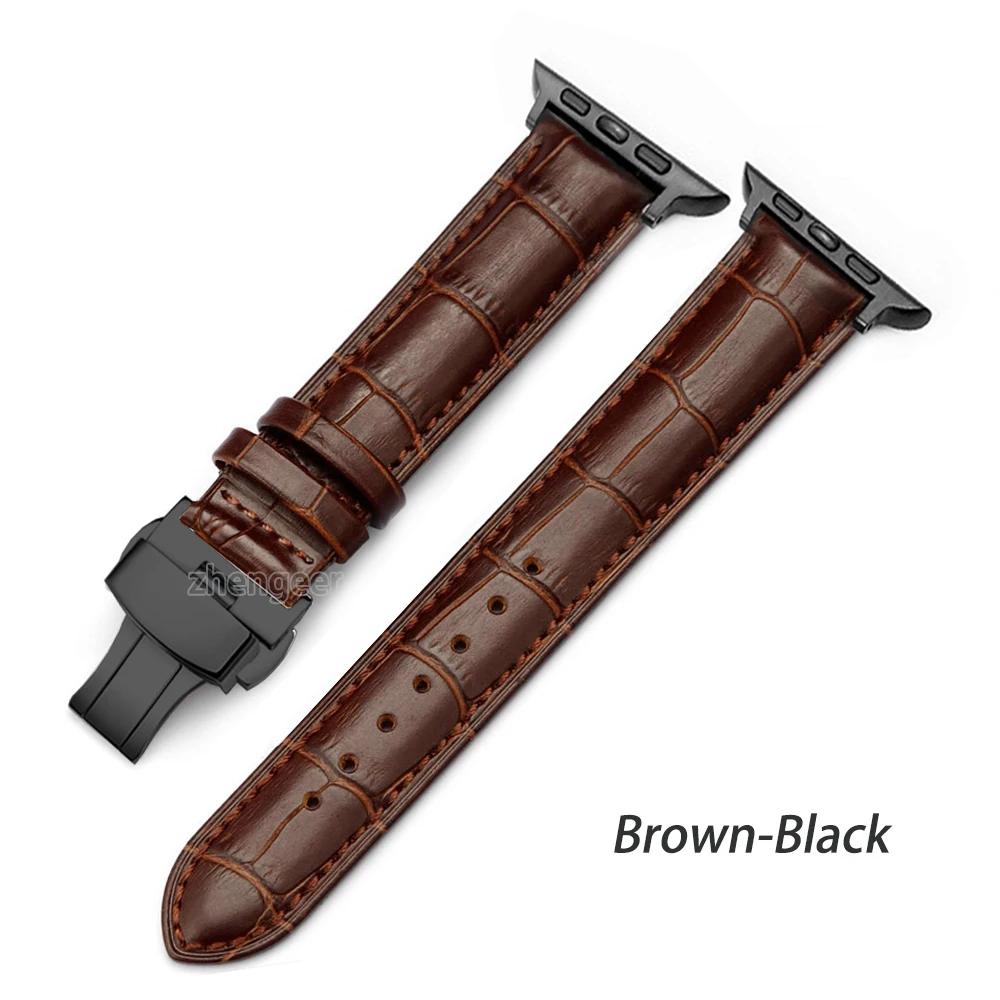 Leather Watchbands for Apple Watch Series 7 45mm 41mm Watch Band for Iwatch 6 5 4 SE 44mm 40mm 42mm 38mm Strap Butterfly Buckle