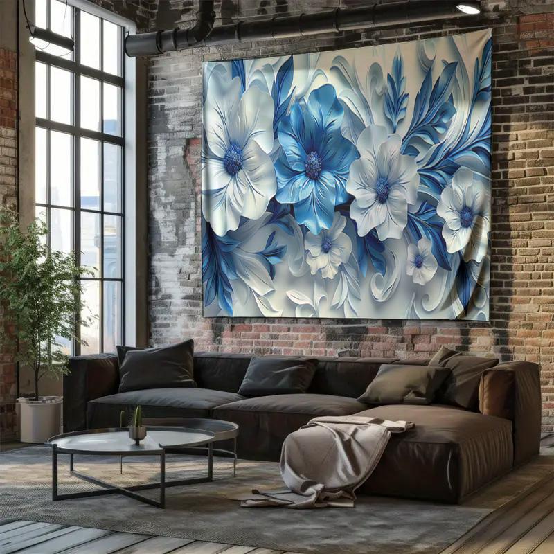 Blue Dreamy Floral Tapestry  Bedroom Wall Decor Hanging