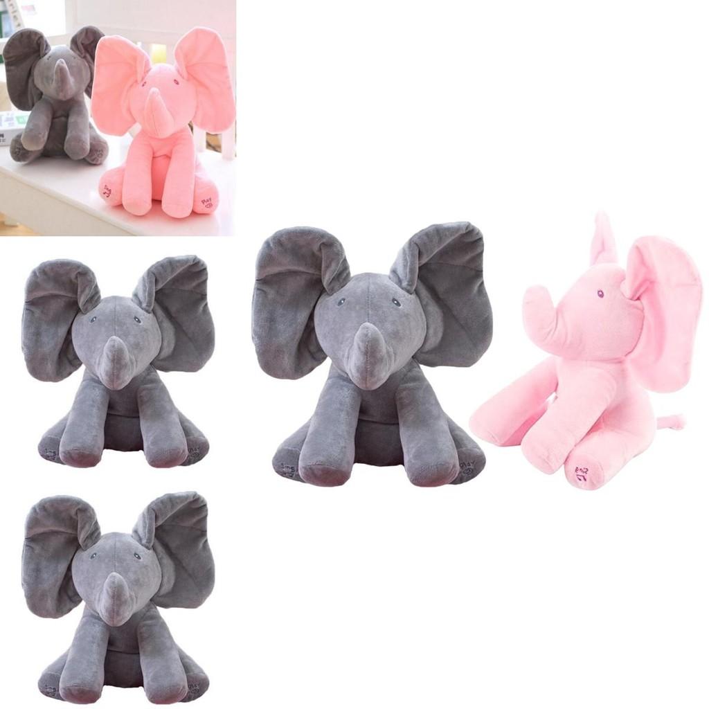 Gray Peek-a-boo Musical Plush Elephant Toy Soft Adorable And Perfect For Toddlers