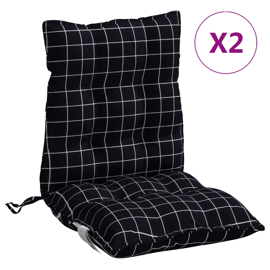 Low Back Chair Cushions 2 Pcs Black Checkered Pattern Oxford Fabric