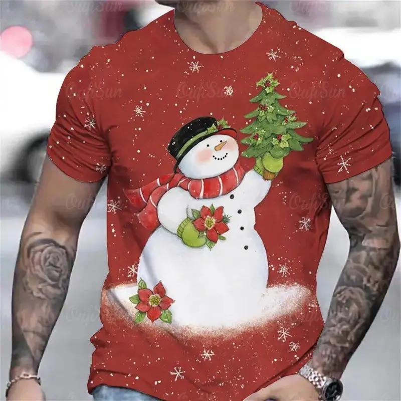 Christmas snowman pattern 3D printed T-shirt casual short sleeved summer round neck T-shirt