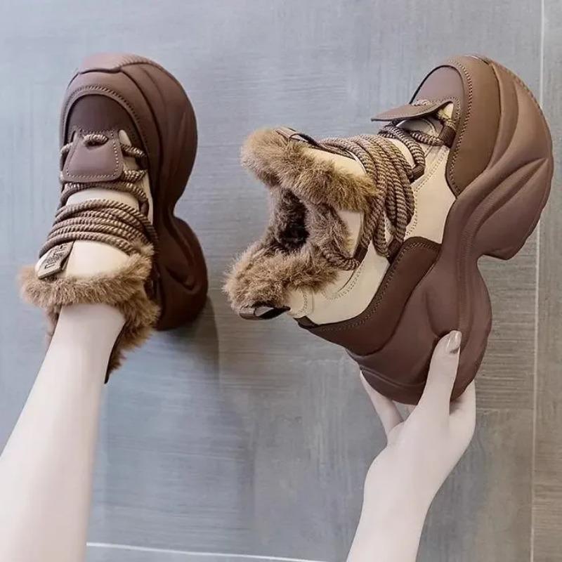 

Зимові жіночі чоботи Теплі Збільшують зріст Запобігають ковзанню Вуличні снігові чоботи Зручні Плюшеві Нові Високі Кеди на шнурівці 40 коричневий