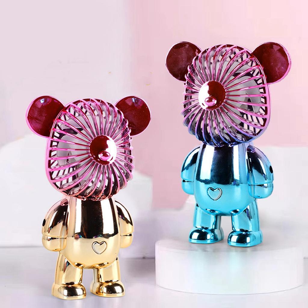 Handheld Fan Plastic Portable USB Rechargeable Bear Shaped Air Fan for Desktop Dormitory Blue Green