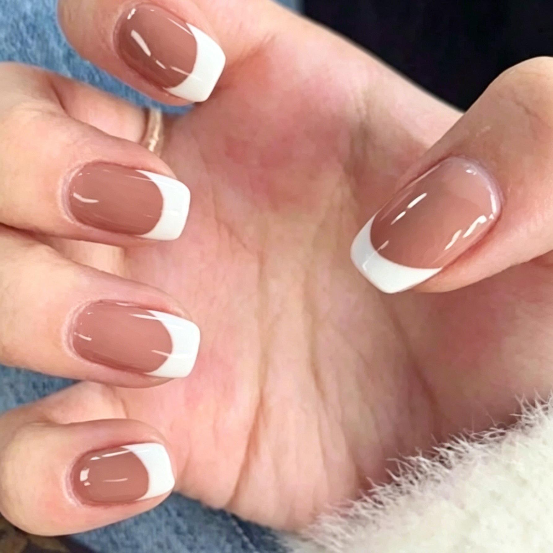 European And American Nail Art French Collection, Simple, Fashionable, Small And Fresh Classic French Medium And Long Wearing Nail Delivery jelly glue + rubbing strips