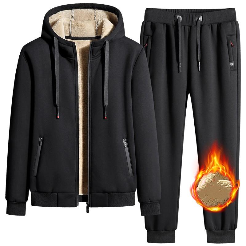 

Зимний спортивный костюм мужской толстый теплый флисовый комплект из овечьей шерсти с капюшоном, куртка+брюки, спортивная одежда 2XL