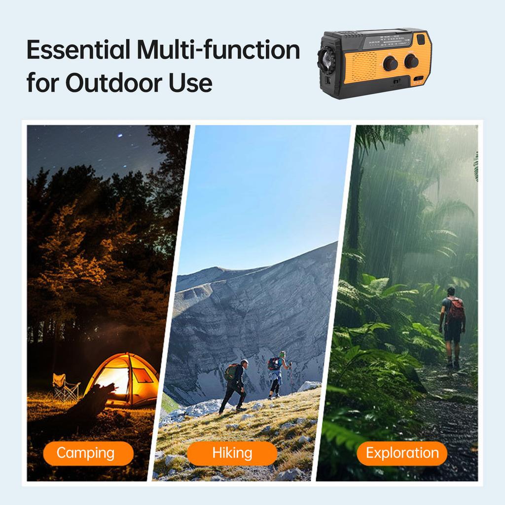 Hand Crank Emergency Radio Solar Crank Portable Outdoor Radio with USB Charging and SOS Alarm