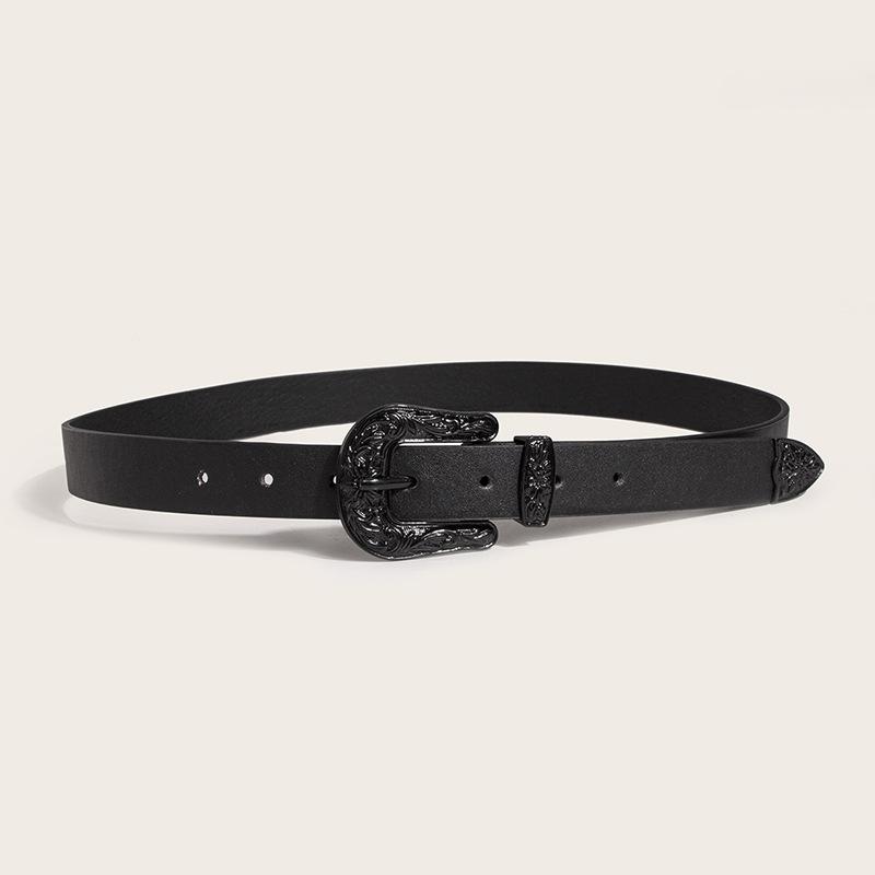 New Women's Spray Paint Buckle Western Handsome Fashion Engraving Retro PU Belt Neutral Personality Trendy Women's Belt