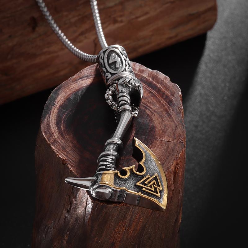 Stainless Steel Vintage Nordic Rune Compass Necklace Men Fashion Trend Amulet Nordic Jewelry