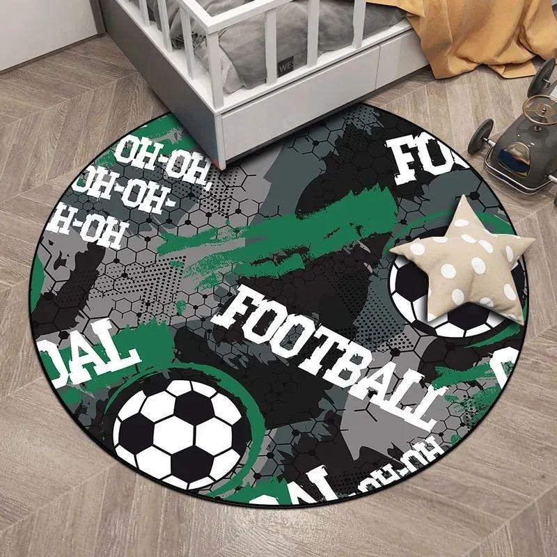 

VIKAMA Children s Soccer Rug - Cartoon Soccer Field Round Mat for Bedroom, Non-Slip Learning Chair Floor Protection Mat 100cm