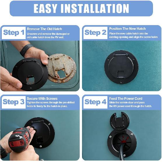 RV Electric Cable Hatch Cover for 30 and 50 Amp Cords, 5 Inch Round, Black