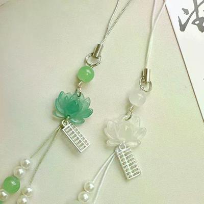 Lotusblomma Hänge Nyckelring Telefonkedja Pärlor Dekoration Kinesisk Stil Tillbehör Gåvor Kamerakedja Väskhänge