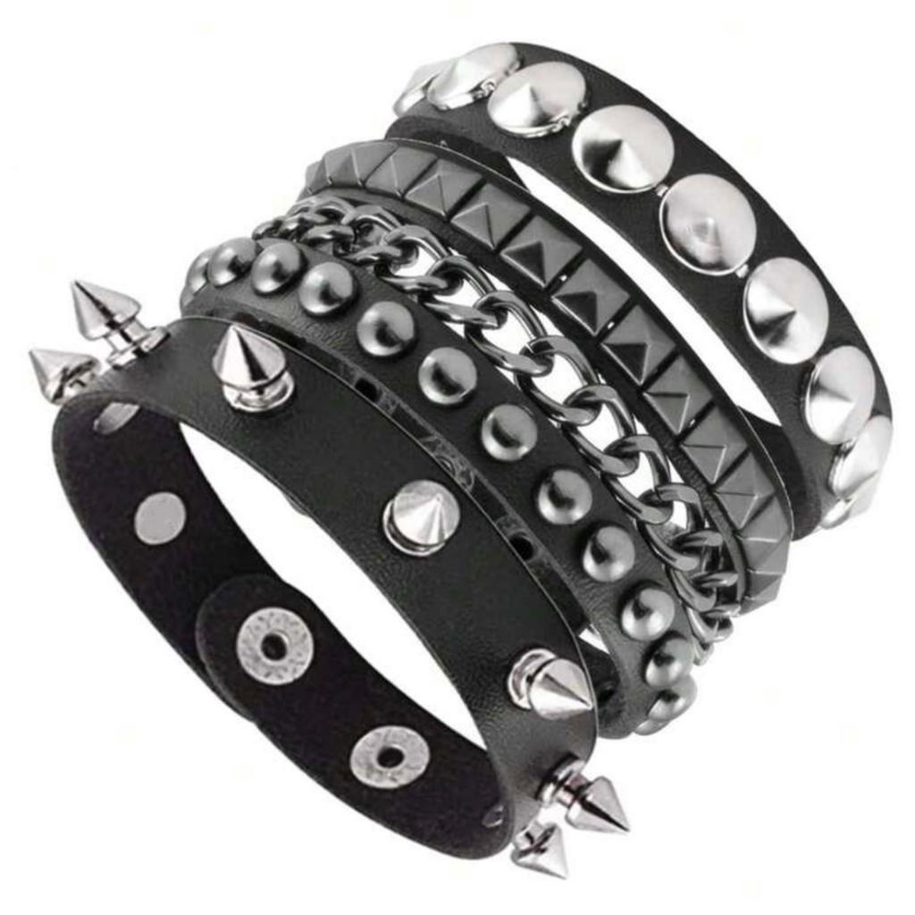 Men Stud Punk Bracelet Gothic Style Hip Hop Multi Layer Wrist Band