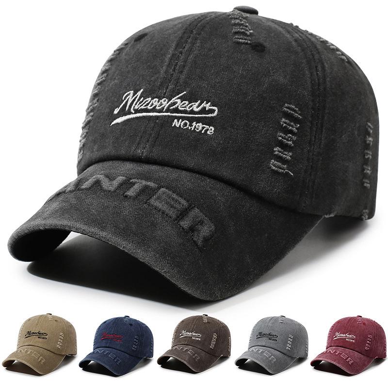 American retro old baseball cap women's 2026 new big head circumference washed hole denim wide brim cap