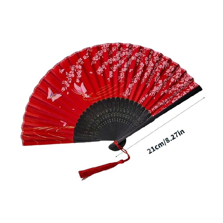 Folding Hand Fan with Tassels for Women Prom Parties Flower Butterfly Pattern Chinese Traditional Hand Fan for Collector