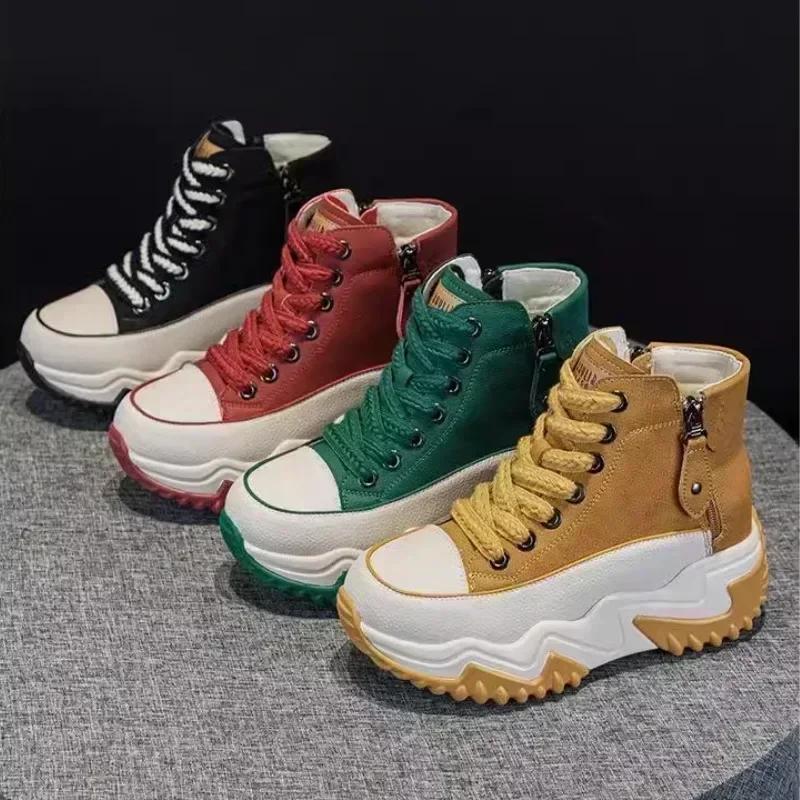 Women New Platform Sneakers  Women's High Cut Shoes Autumn Winter Fashion Trainers Shoes Keep Warm Booties