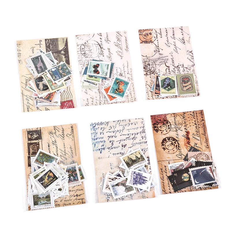 46pcs Vintage Stamp Butterfly Art paper Stickers Scrapbooking Decorative Stationery Junk Journal DIY Material Arts Deco Stickers