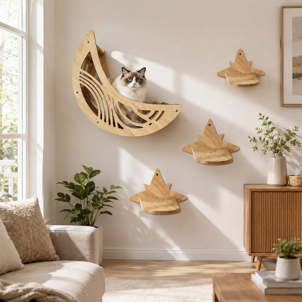 Wooden Wall Shelf with Set for Indoor Climbing, Perching and Resting