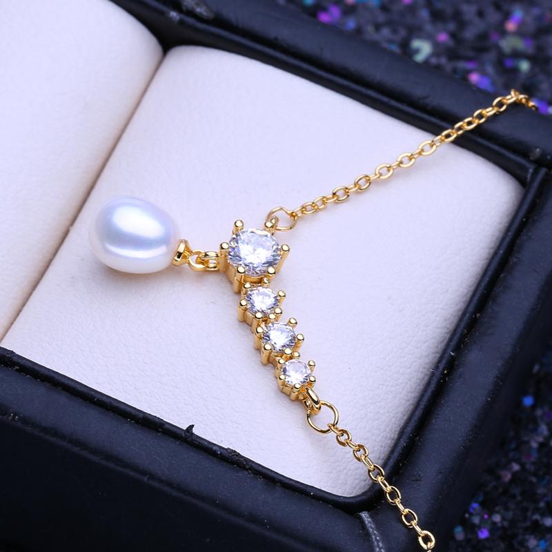 LSOOYH Colier de perle de cultură de apă dulce naturală pentru femei, fată, clasic, aur, pandantiv, lanț de claviculă, cadou de aniversare, comerț cu ridicata