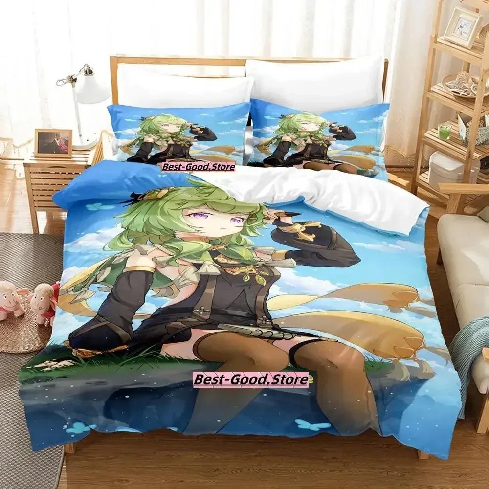 2023 New Game Collei Genshin Impact Bedding Set Cartoon Anime Three-piece Set Adult Kid Bedroom Duvetcover Sets 3D Kawaii Girl