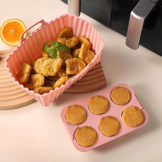 Air Fryer Liners Silicone Baking Tray Rectangular Non-Stick Mold for Cakes Jelly Pudding Dishwasher Safe Air Fryer Accessories