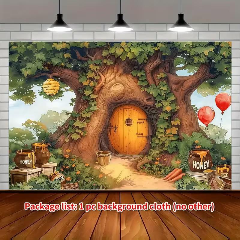 2D Hundred Acre Wood Tree House Backdrop Kids Birthday Photo Booth Banner