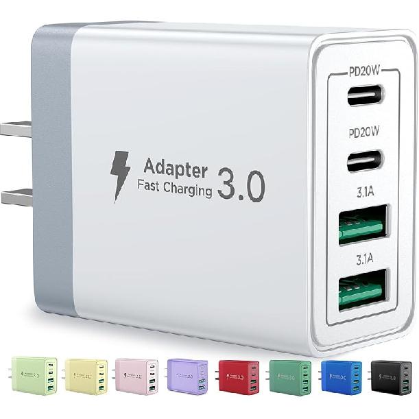 Aioneus USB C Charger Block, 40W Fast Charging Block Type C Charging Block 4-Port Dual Port PD+QC Wall Charger Head Cube for iPhone 17 16 15 14 13 12 белый