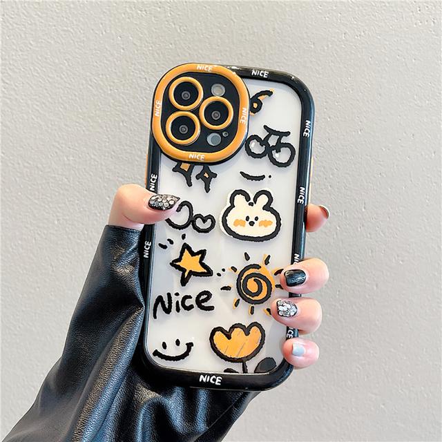 

Противоударный чехол-бампер с милым кроликом и мультяшным кроликом для Iphone 14 11 12 13 Pro Max, мягкая прозрачная задняя крышка с забавными буквами For iPhone 13 Pro