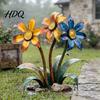 Blumen Yard Art Pfahl Retro Blumenbeet Pfahl Gealterte Metallskulptur Bunte Blumen Rustikale Dekoration Außen für Rasen Weg Eisen